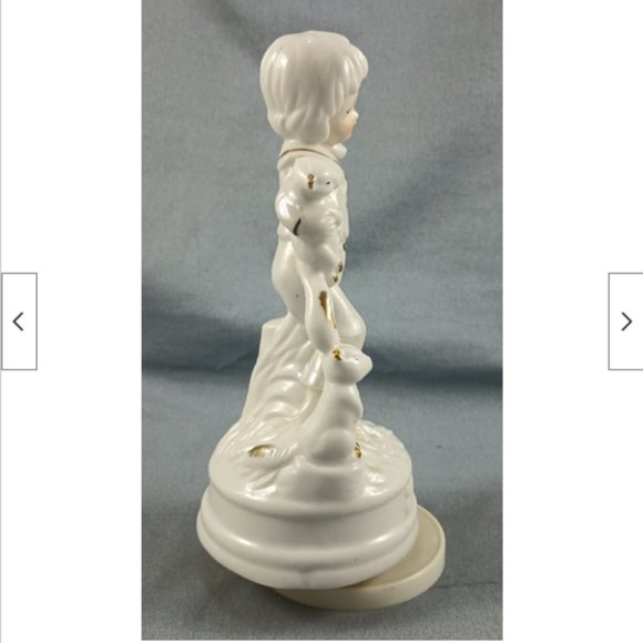 Vintage Small World Musical Spinning Ceramic Pearlescent White Gold Boy Figurine - Picture 6 of 8